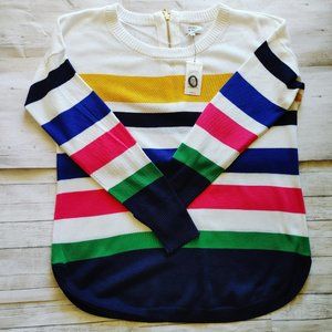 NWT Crown & Ivy Striped  Zip Back Pullover Sweater